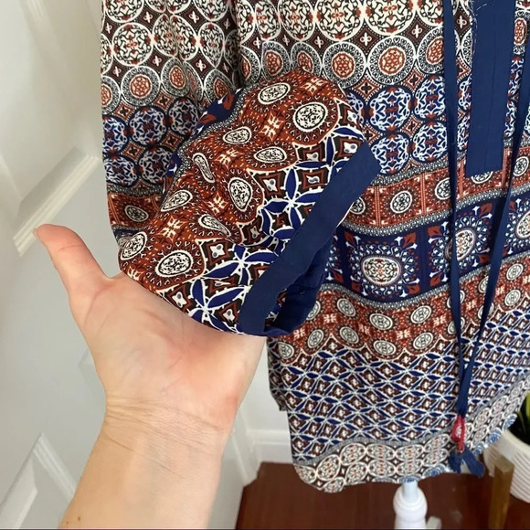 Like New Daniel Rainn Stitch Fix Paisley 3/4 Sleeve Length Blouse with Tassels - Picture 6 of 14